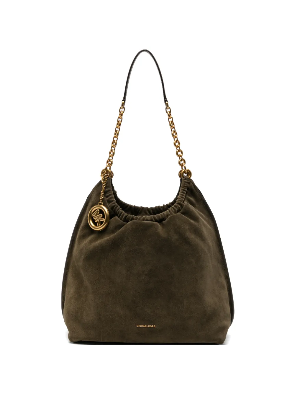 Michael Kors large Indie logo-plaque suede shoulder bag - Verde