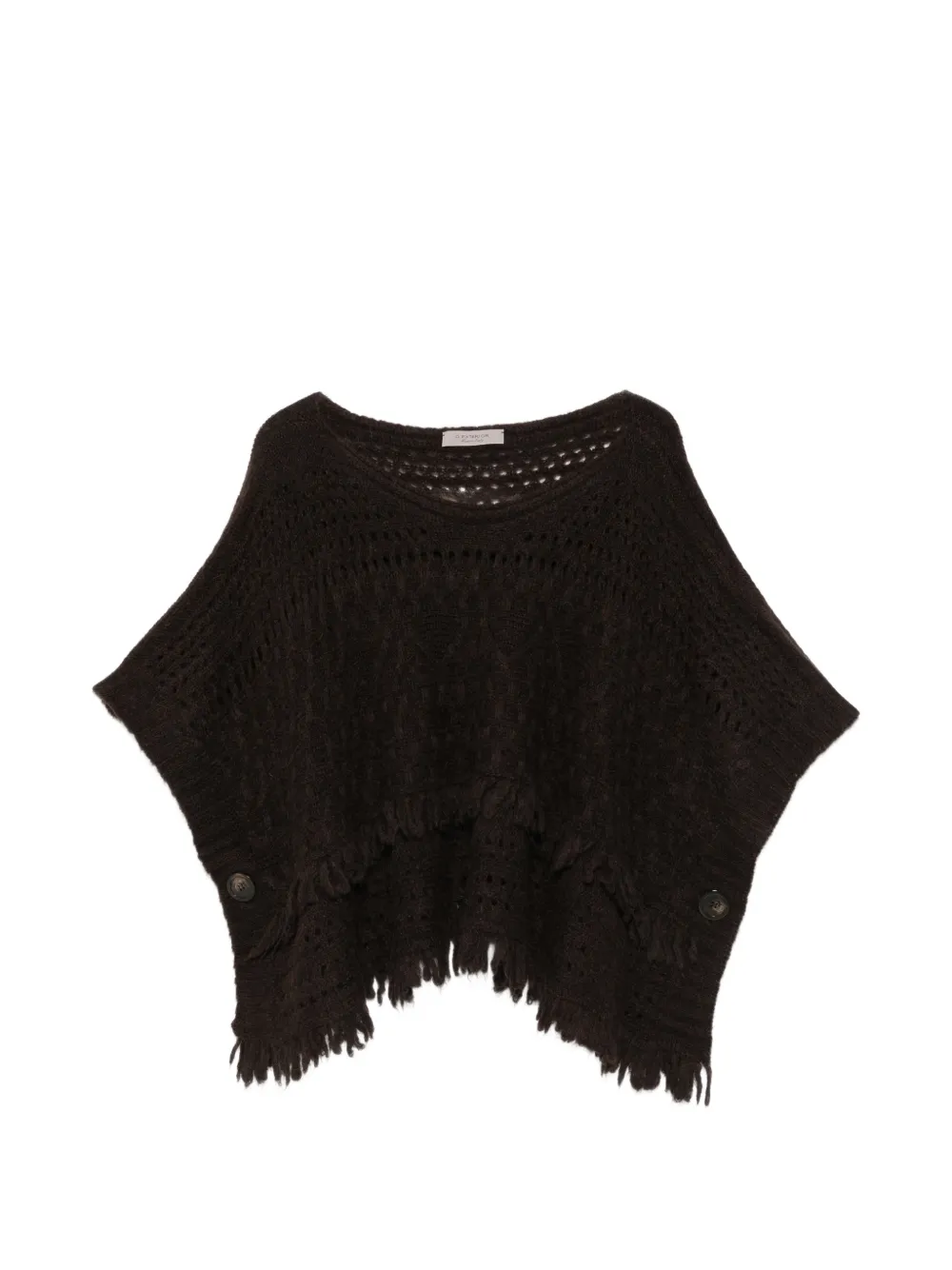 D.Exterior fringed cable-knit cape