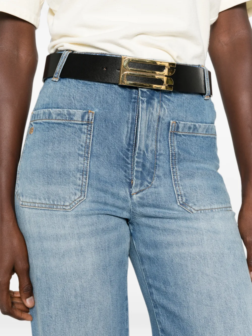 Victoria Beckham Alina jeans met wijde pijpen en opgestikte zak Blauw