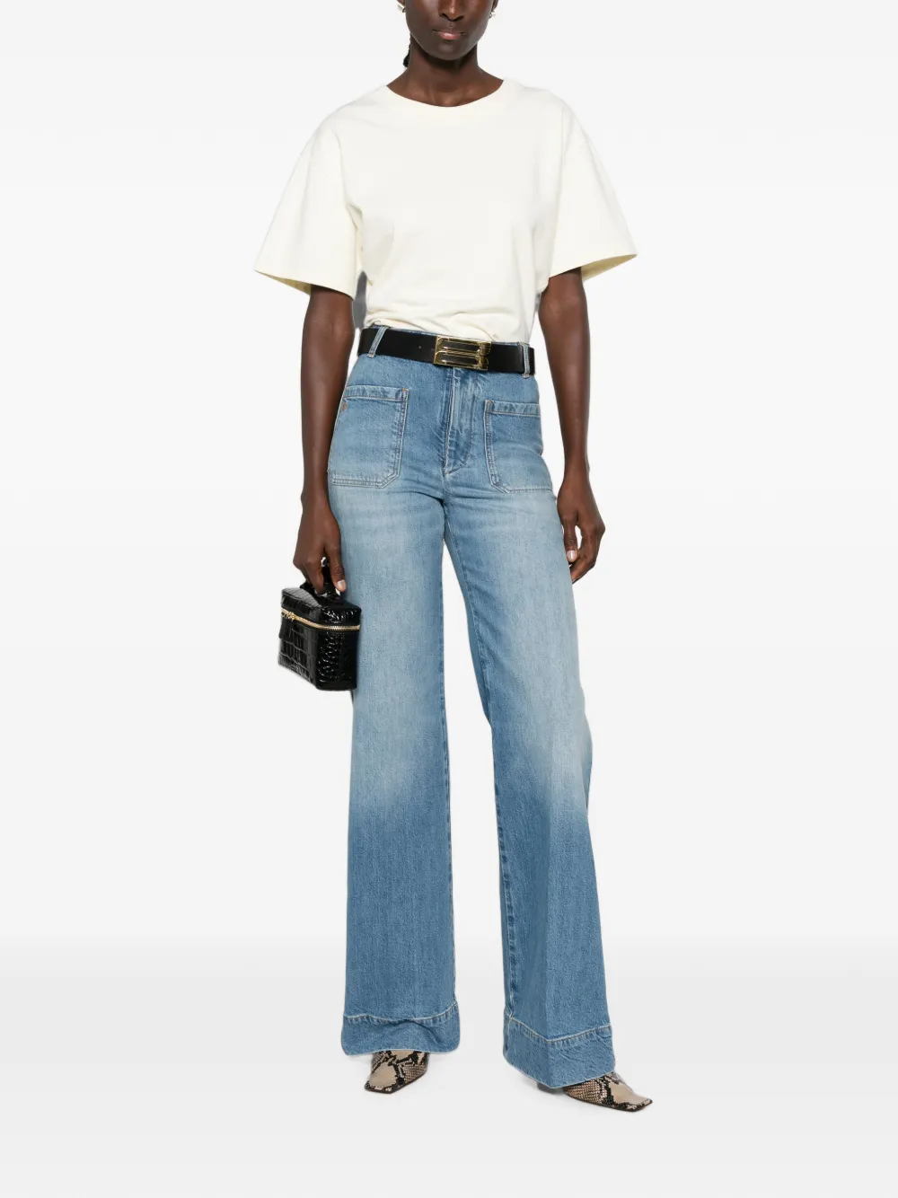 Victoria Beckham Alina jeans met wijde pijpen en opgestikte zak Blauw