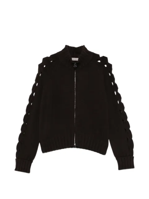 D.Exterior braided-sleeve zip-up sweater