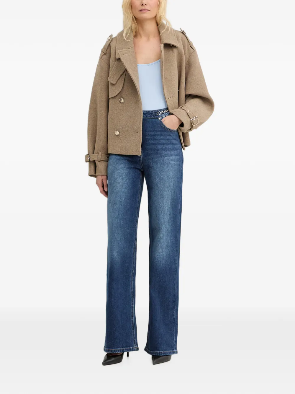 Morgan Jeans met wijde pijpen en schakelkettingdetail Blauw