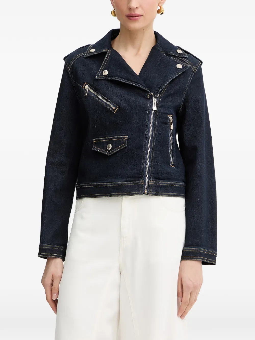 Morgan Biker-style Denim Jacket In Blau