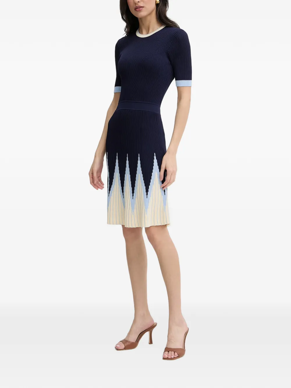 Silvian Heach Allandi chevron-pattern ribbed-knit mini dress Blauw