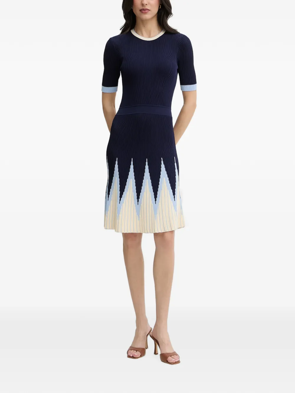 Silvian Heach Allandi chevron-pattern ribbed-knit mini dress Blauw