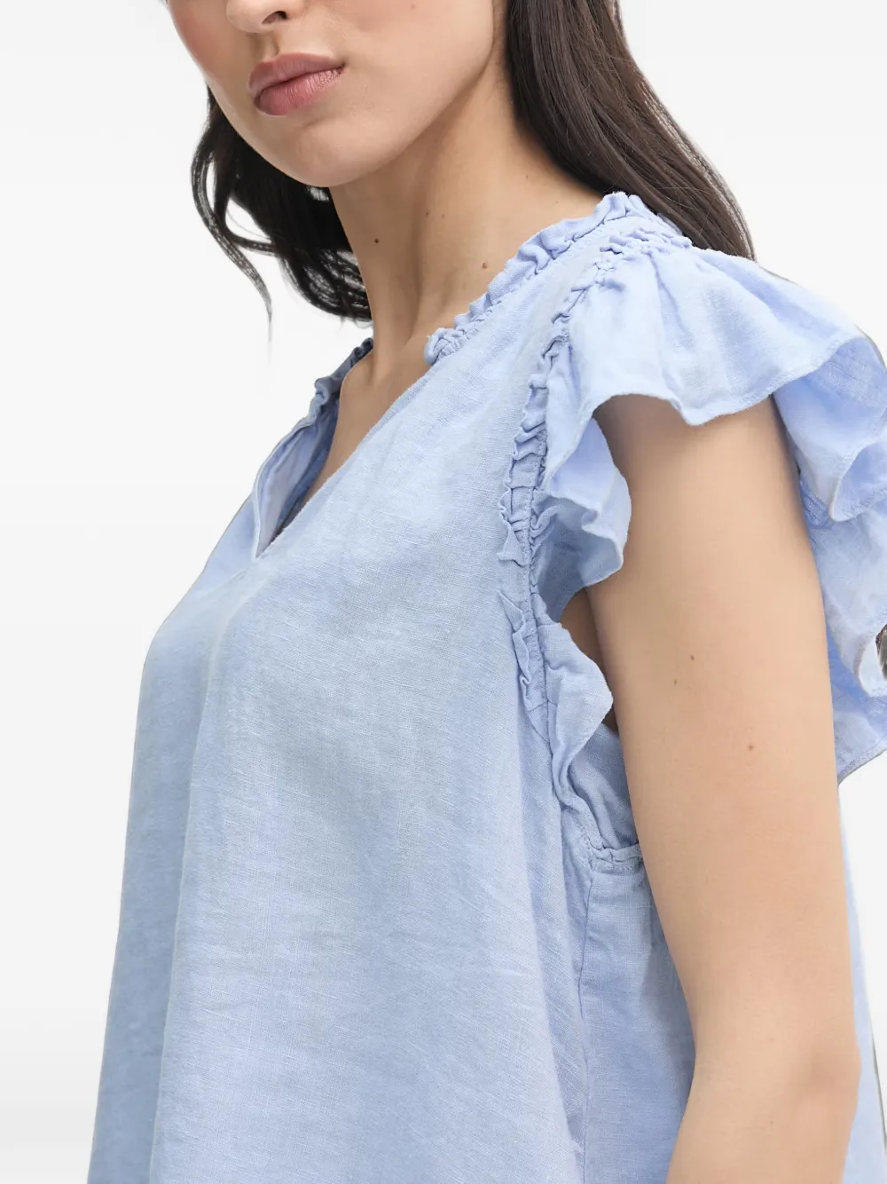 Mos Mosh Blouse met V-hals en ruches Blauw