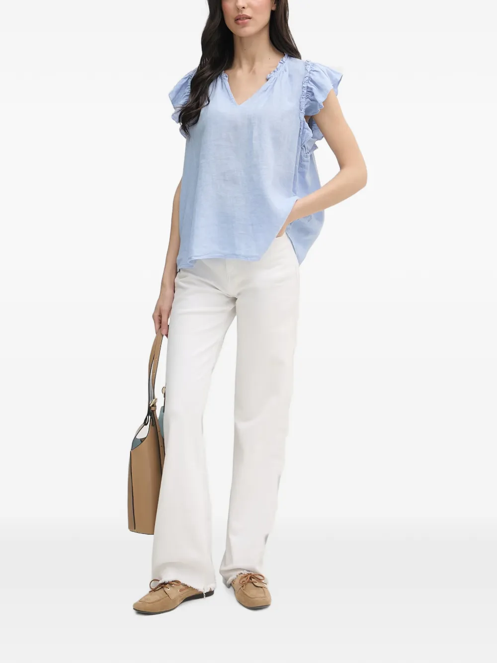 Mos Mosh Blouse met V-hals en ruches Blauw
