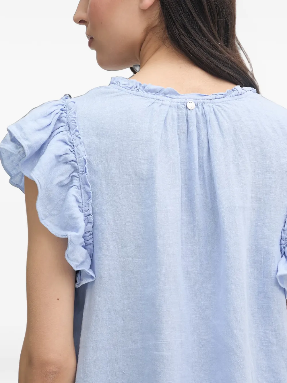 Mos Mosh Blouse met V-hals en ruches Blauw