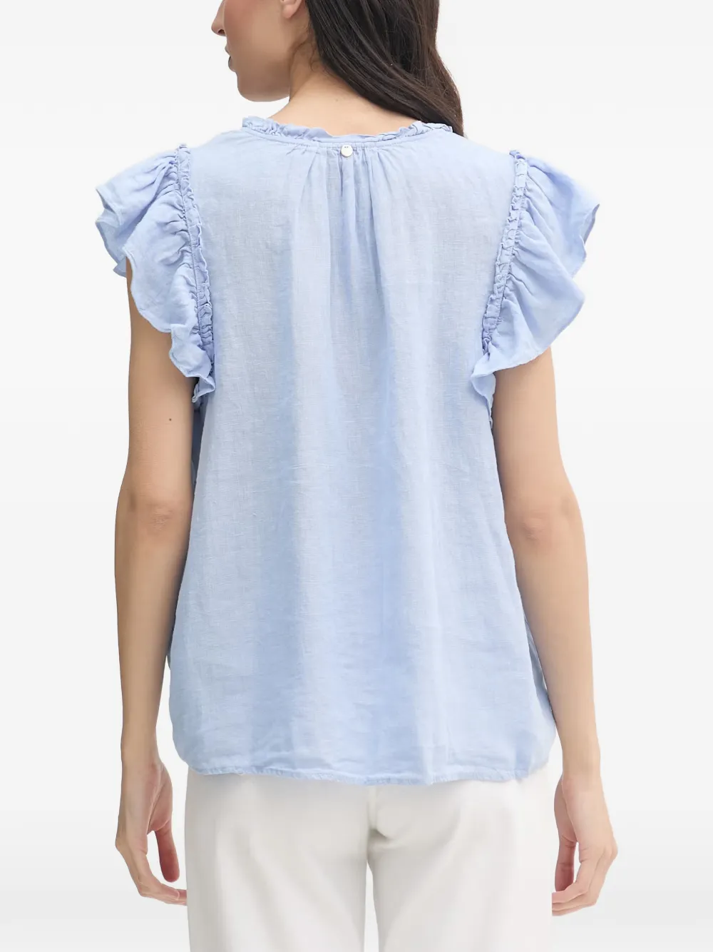 Mos Mosh Blouse met V-hals en ruches Blauw