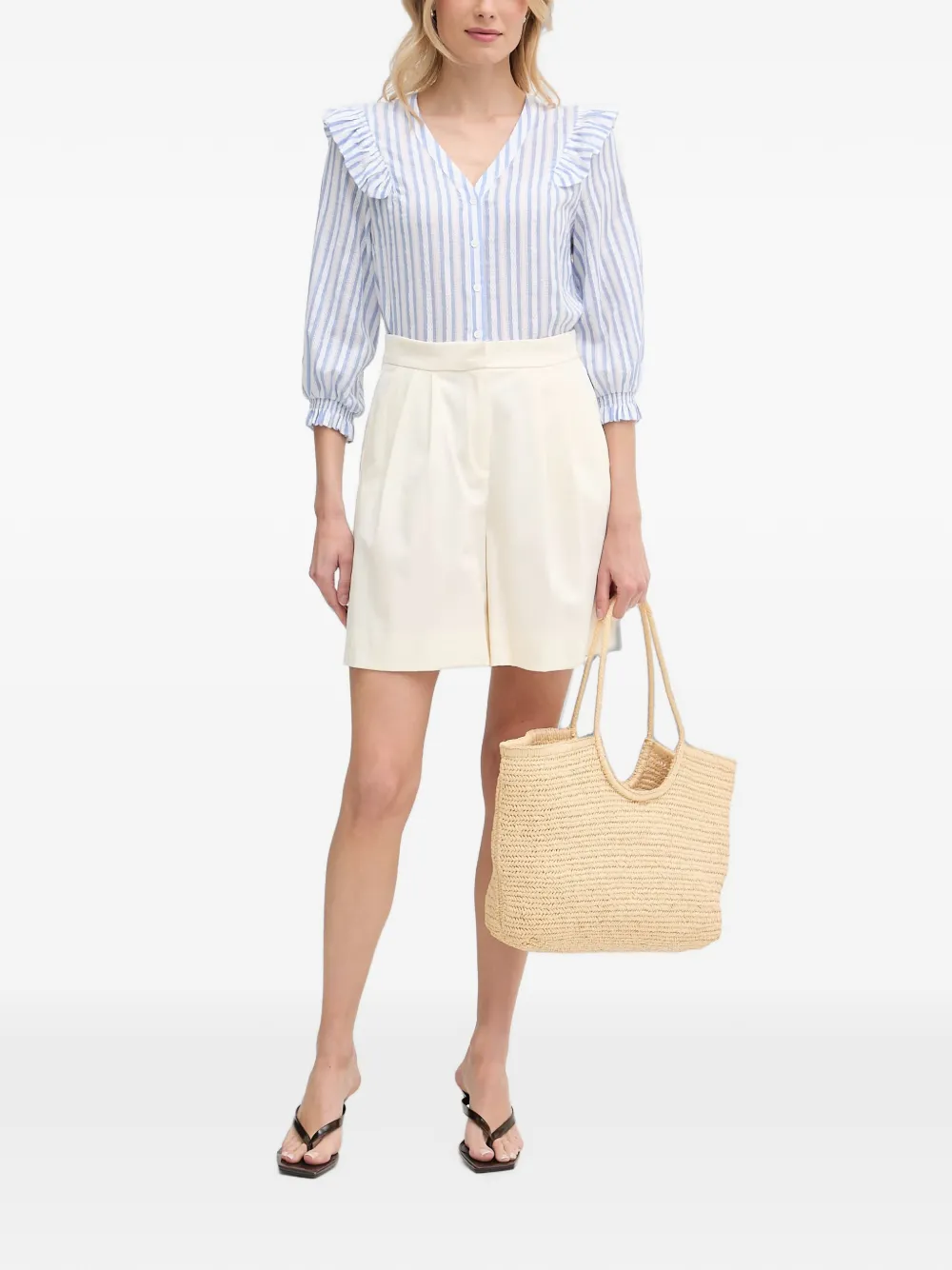 Mos Mosh Gestreepte blouse met ruches Wit