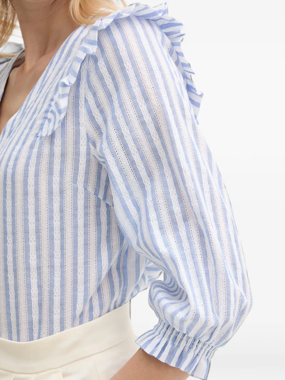Mos Mosh Gestreepte blouse met ruches Wit