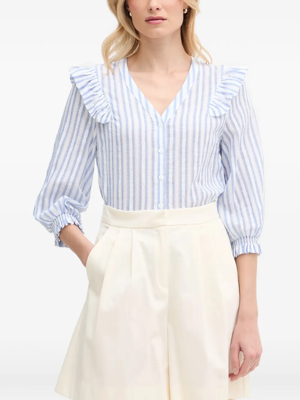 Mos Mosh ruffle-trimmed striped shirt