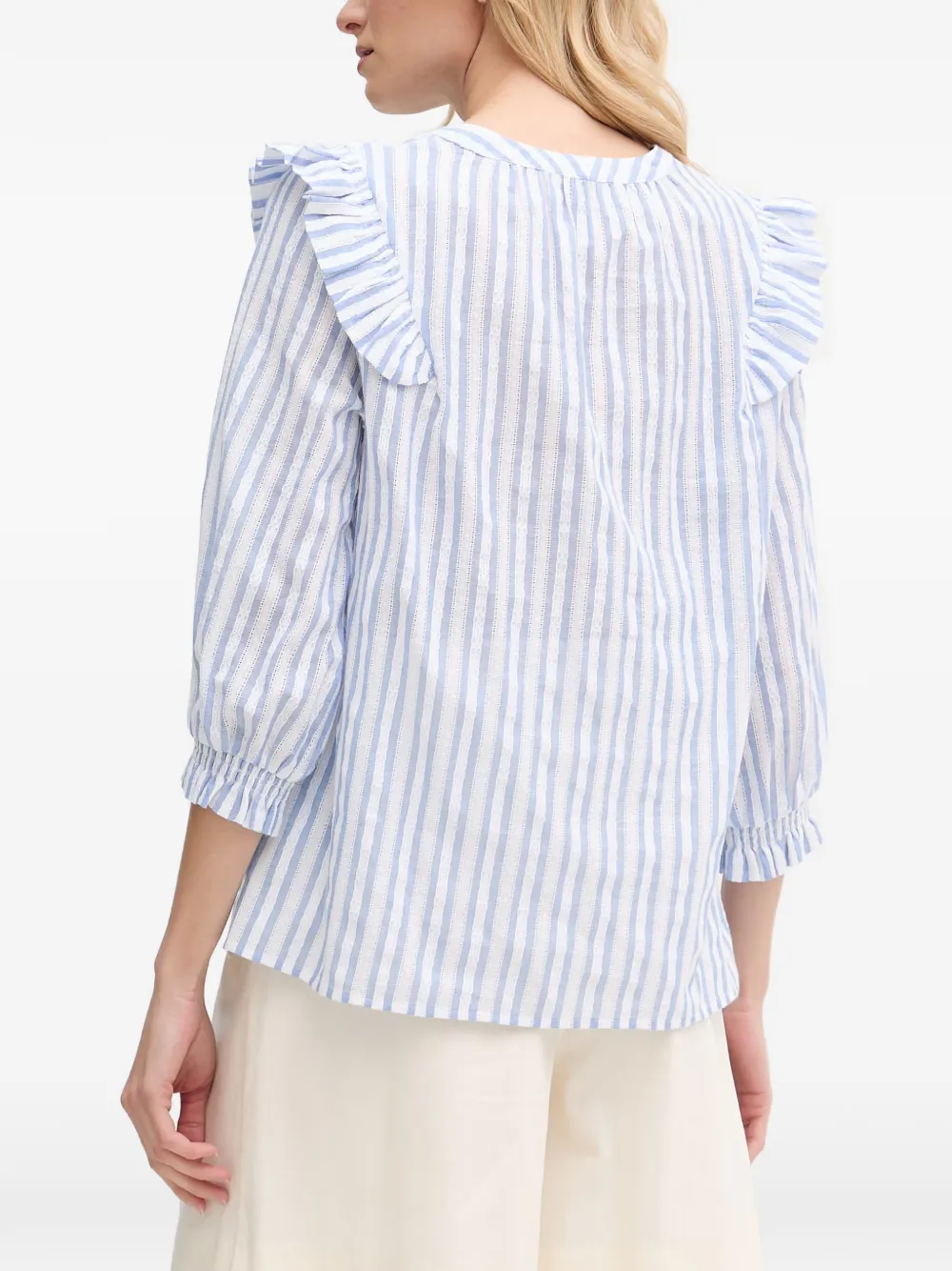 Mos Mosh Gestreepte blouse met ruches Wit