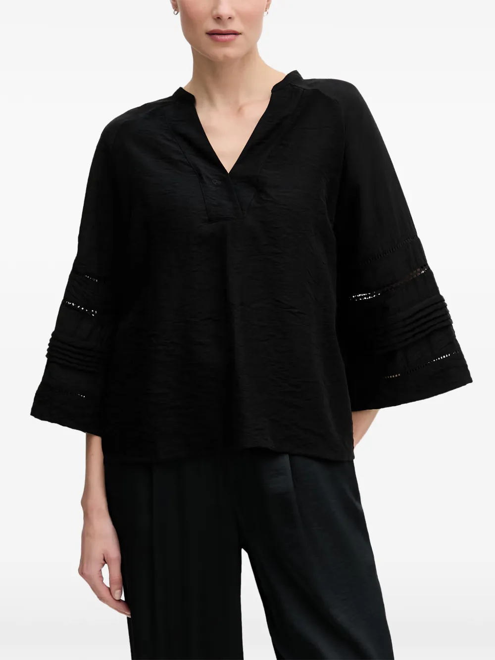 Mos Mosh Aleysa Nila Pleated-sleeve Crinkled Blouse In Black