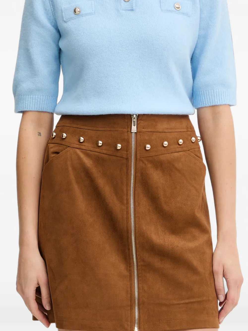 Morgan stud-embellished zip-up mini skirt - Marrone