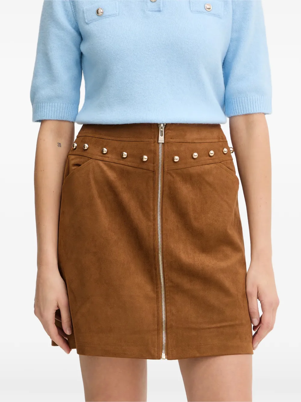 Morgan stud-embellished zip-up mini skirt - Marrone