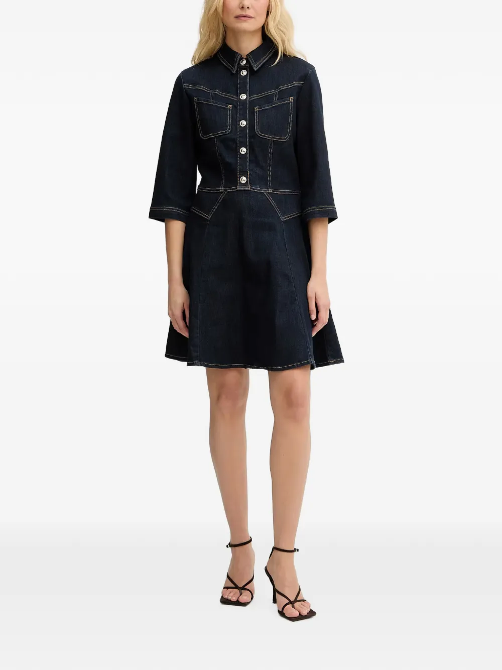 Morgan button-up denim mini dress - Blu