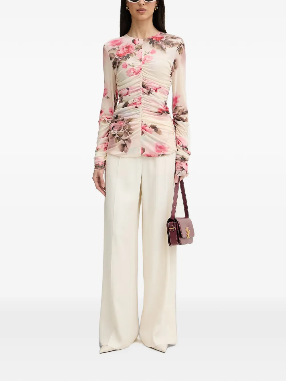 Silvian Heach Vanas top met bloemen-print en ruches Beige