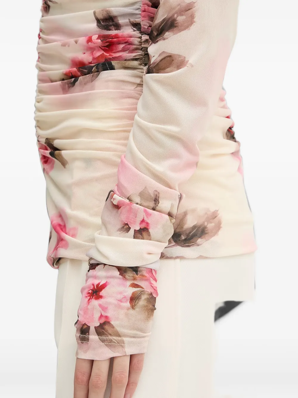 Silvian Heach Vanas top met bloemen-print en ruches Beige