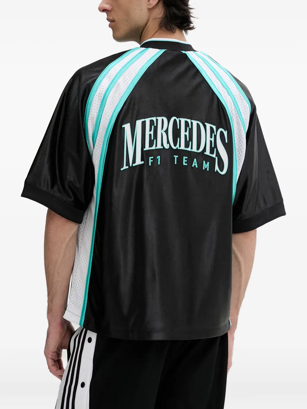 adidas Mercedes Las Vegas logo-print zip-up T-shirt Zwart