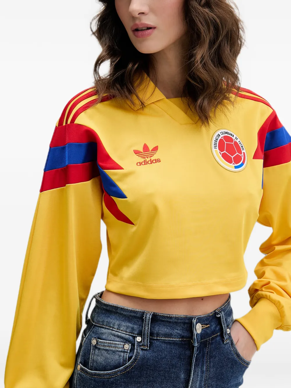 adidas logo-patch cropped top Geel