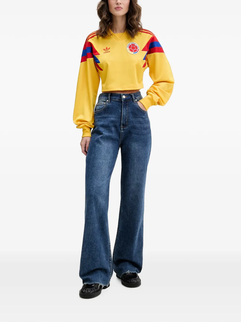 adidas logo-patch cropped top Geel