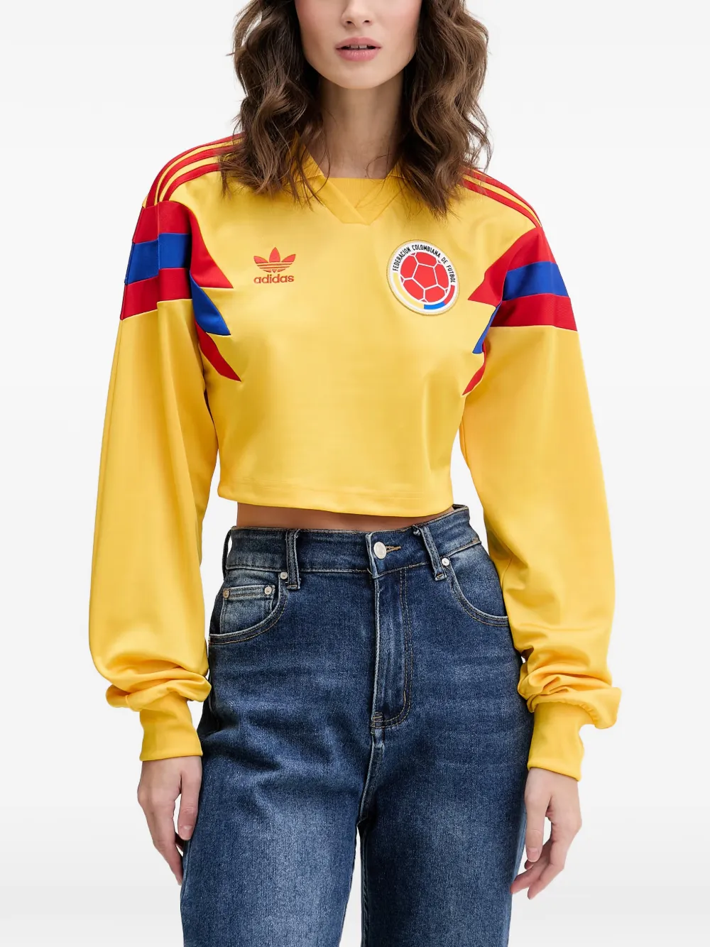 adidas logo-patch cropped top Geel
