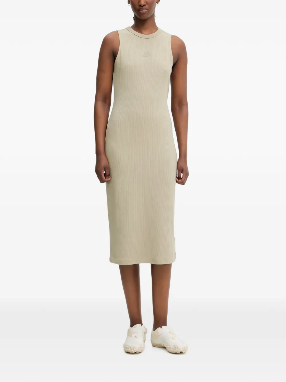 adidas ribbed-knit logo-patch midi dress - Nude