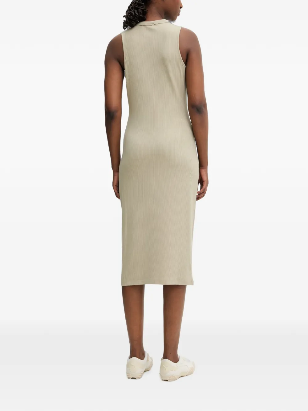adidas ribbed-knit logo-patch midi dress Beige