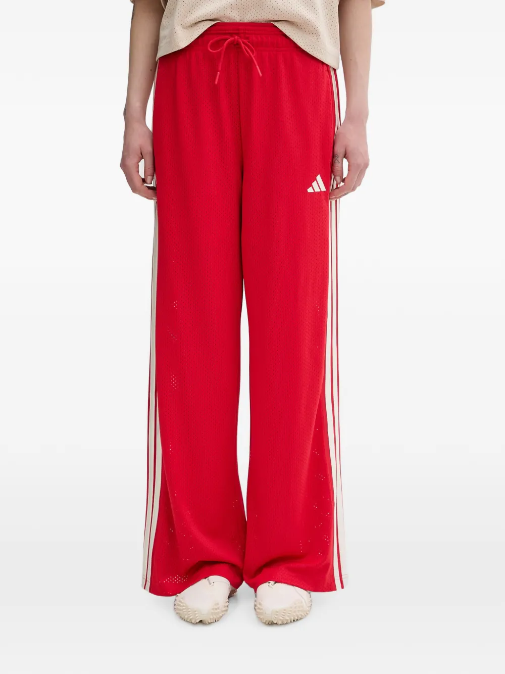 adidas mesh-knit stripe-detail track pants - Rosso