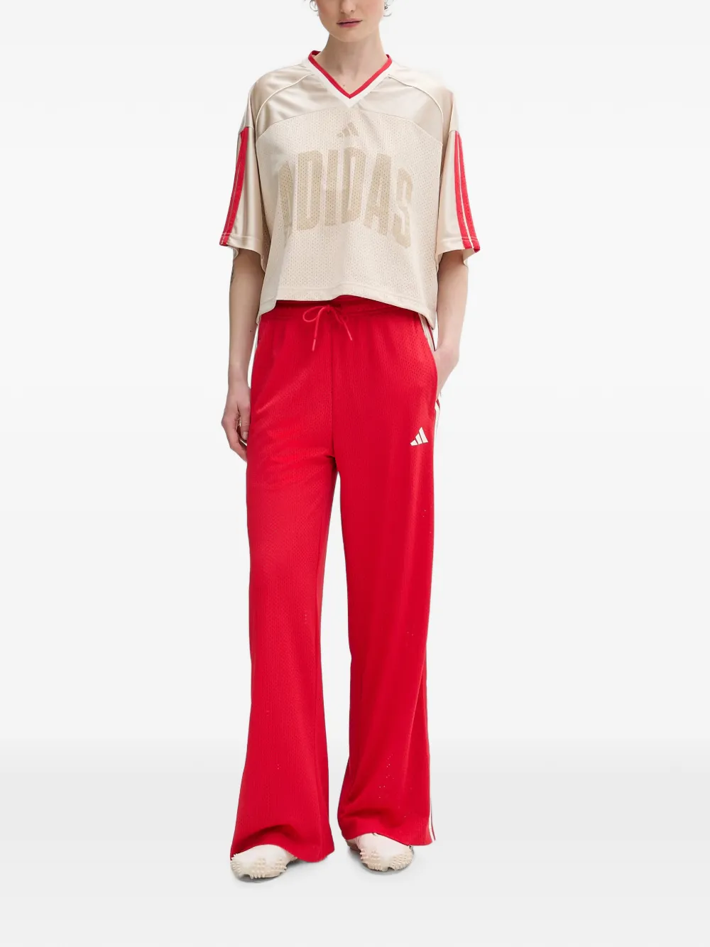 adidas mesh-knit stripe-detail track pants Rood
