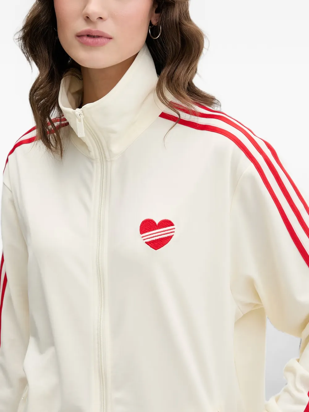 adidas heart-embroidered side-stripe jacket Beige
