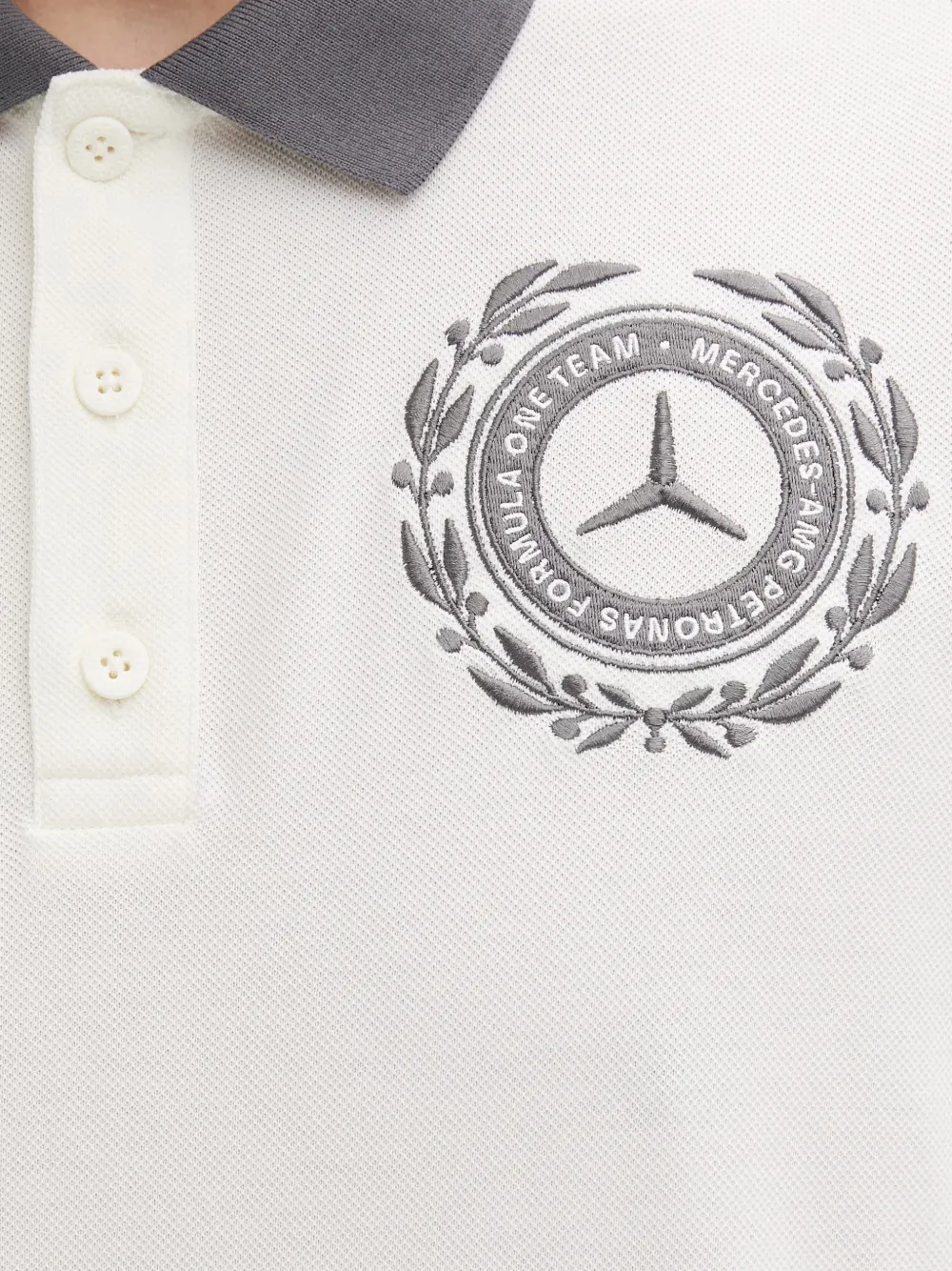 adidas Mercedes logo-embroidered long-sleeve polo shirt Beige