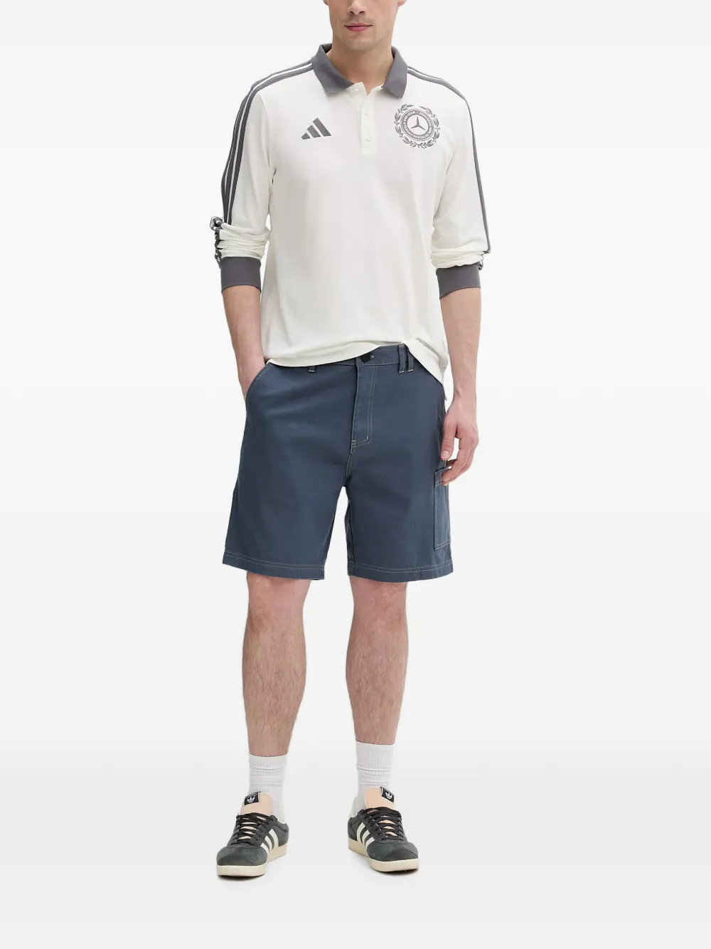 adidas Mercedes logo-embroidered long-sleeve polo shirt Beige