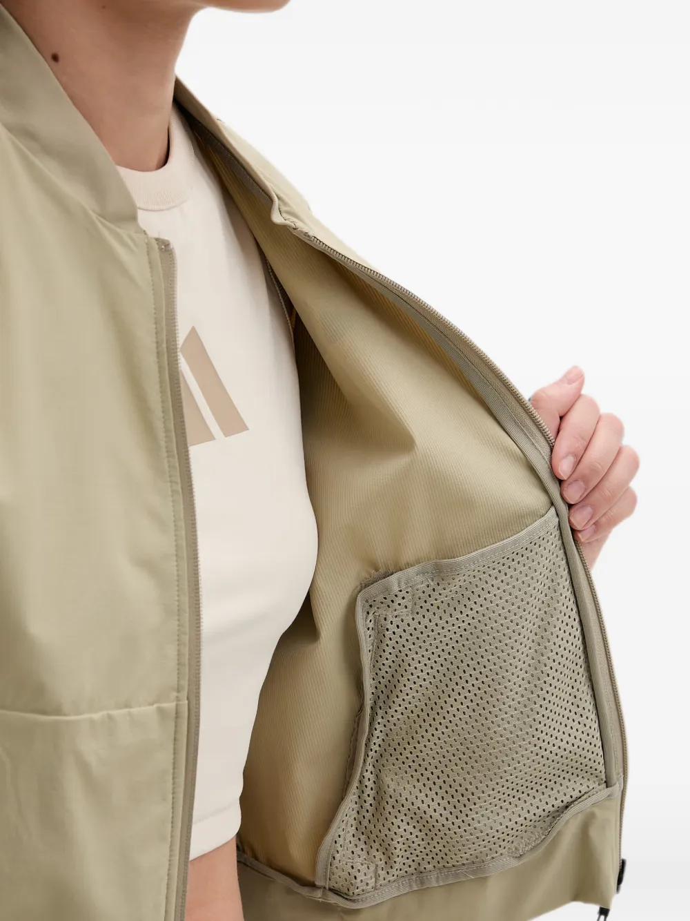 adidas logo-print bomber jacket Beige