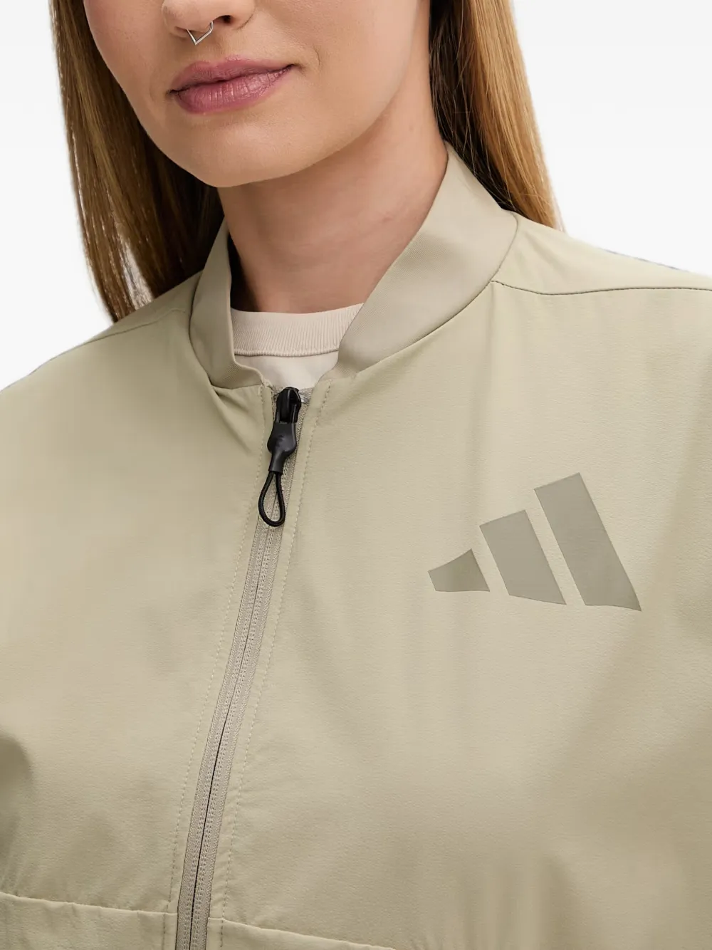 adidas logo-print bomber jacket Beige