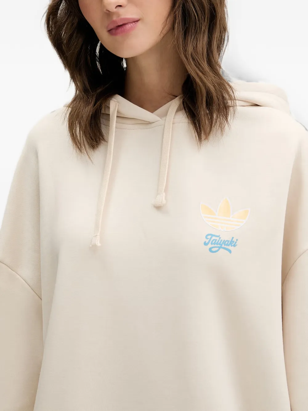 adidas graphic-print drawstring hoodie Beige