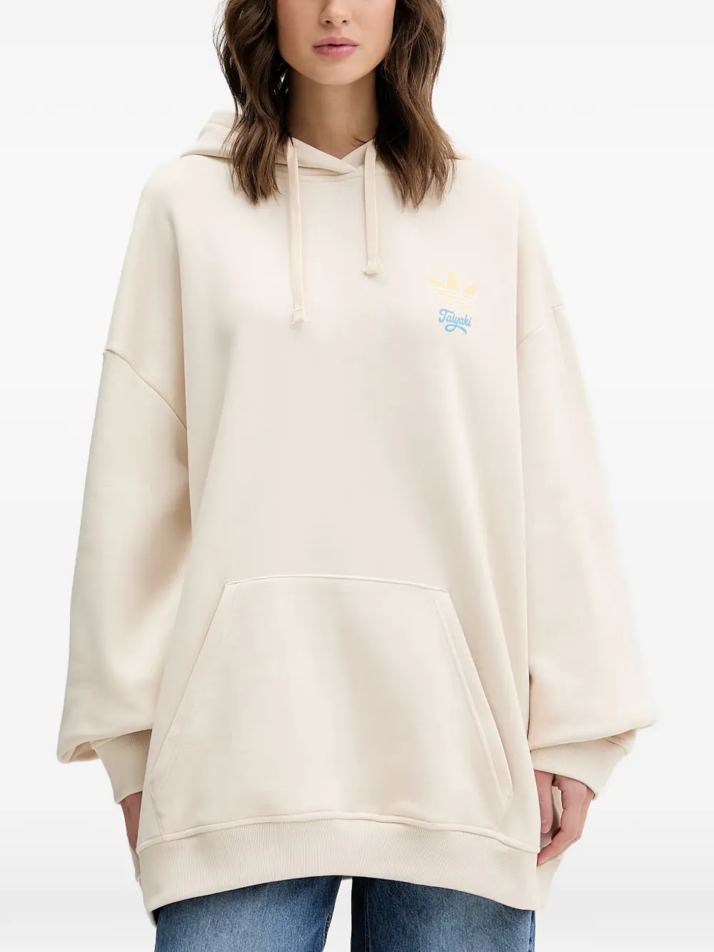 adidas graphic-print drawstring hoodie Beige