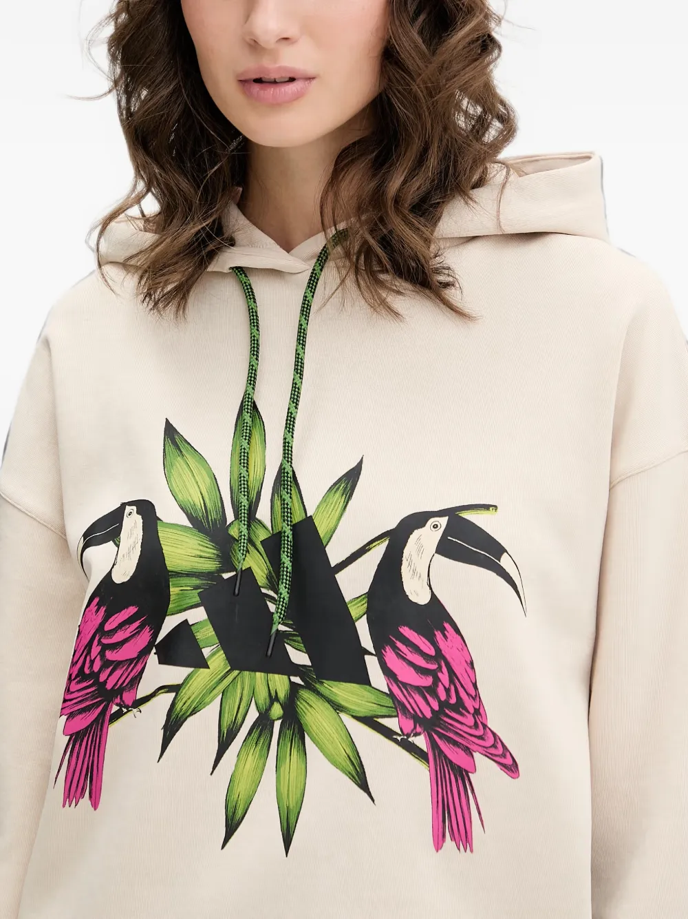 adidas toucan-print drawstring hoodie Beige