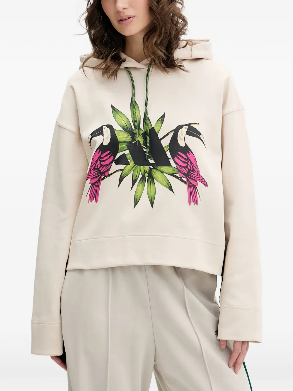 adidas toucan-print drawstring hoodie Beige