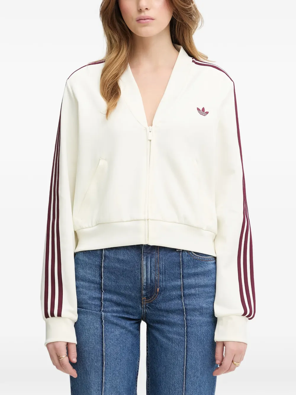 adidas Superstar 3-Stripe sweater met V-hals Beige