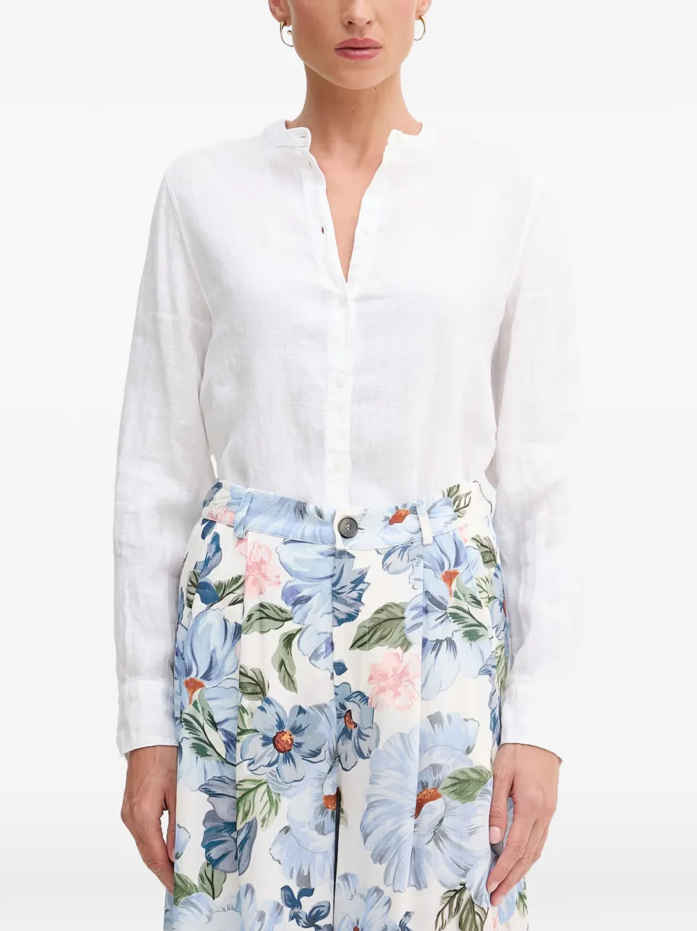 Mos Mosh Mandarin-collar Long-sleeve Shirt In White