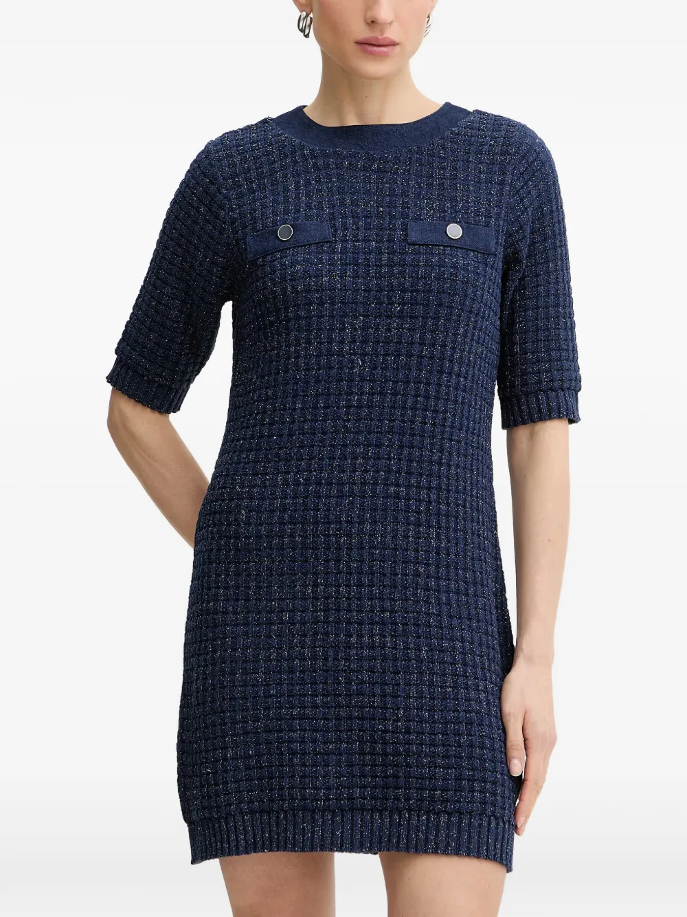 Morgan basket-weave-knit faux-pocket mini dress