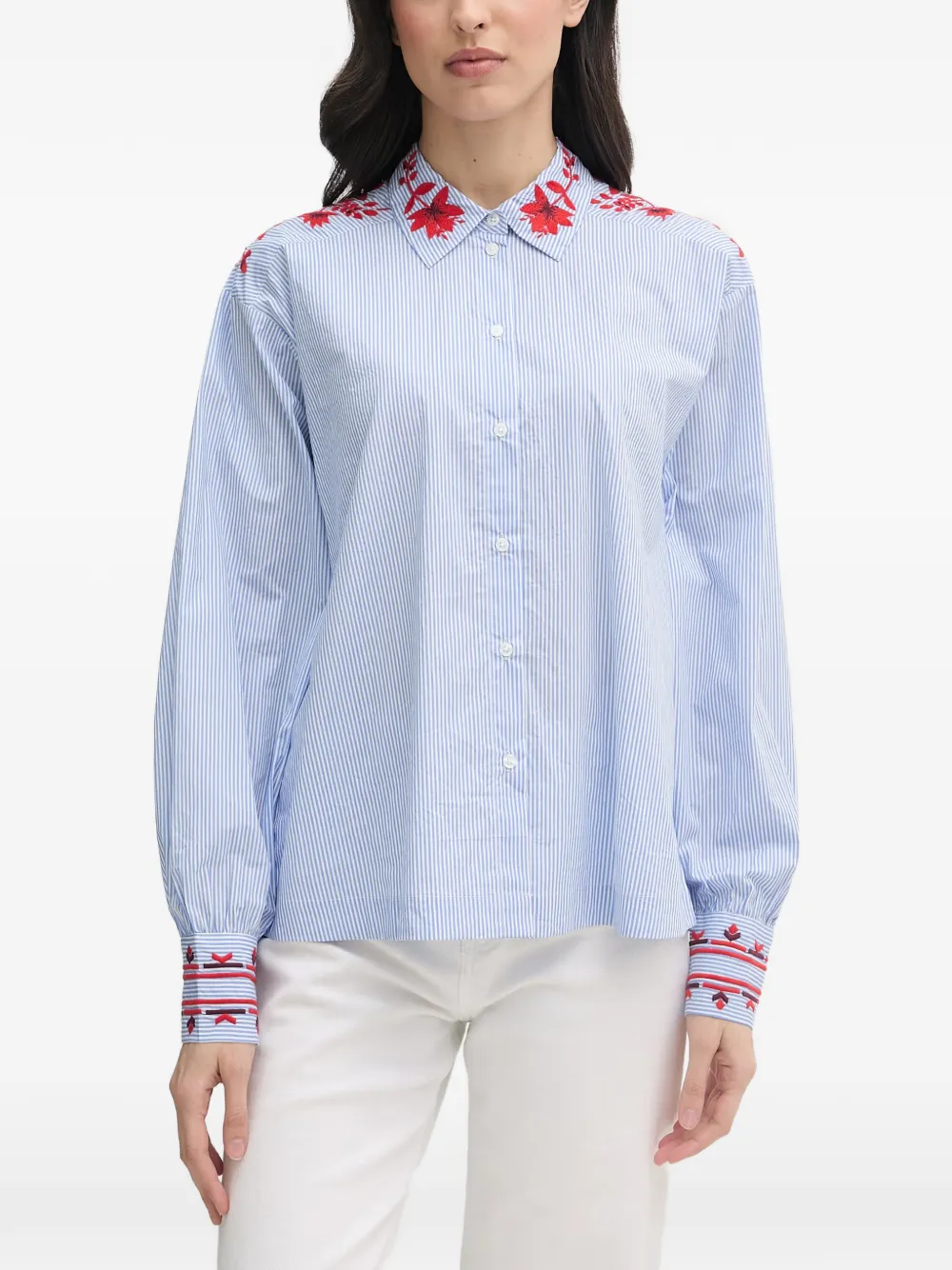 Mos Mosh floral-embroidered striped shirt
