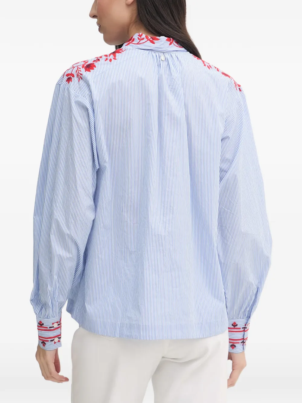 Mos Mosh floral-embroidered striped shirt Blauw