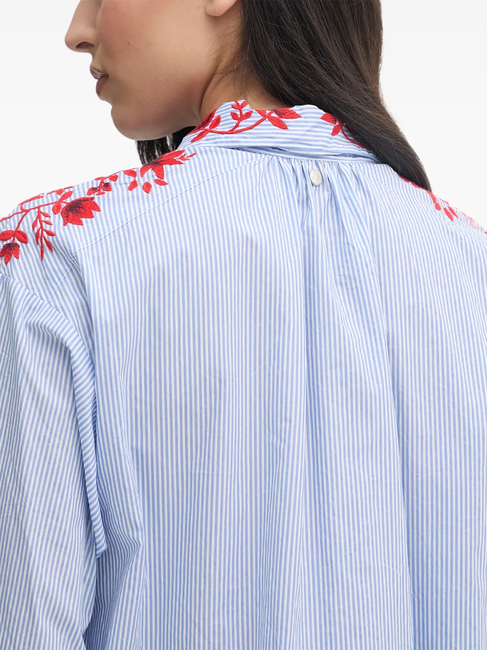 Mos Mosh floral-embroidered striped shirt Blauw