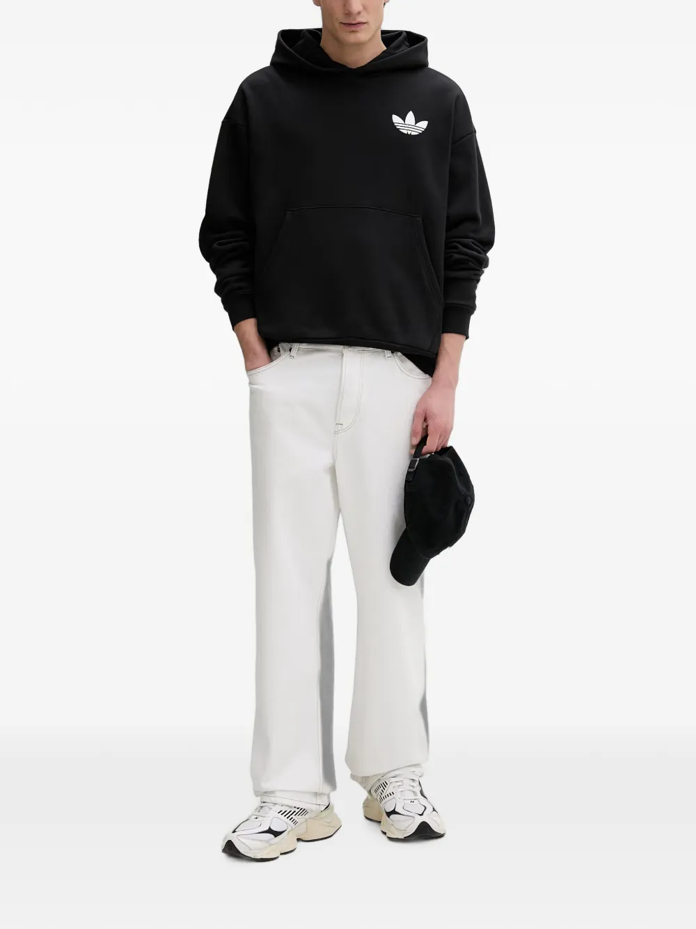 adidas World Wide Hoops logo-print pouch-pocket hoodie Zwart
