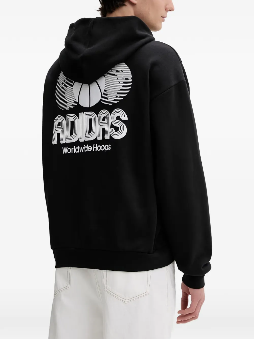 adidas World Wide Hoops logo-print pouch-pocket hoodie Zwart