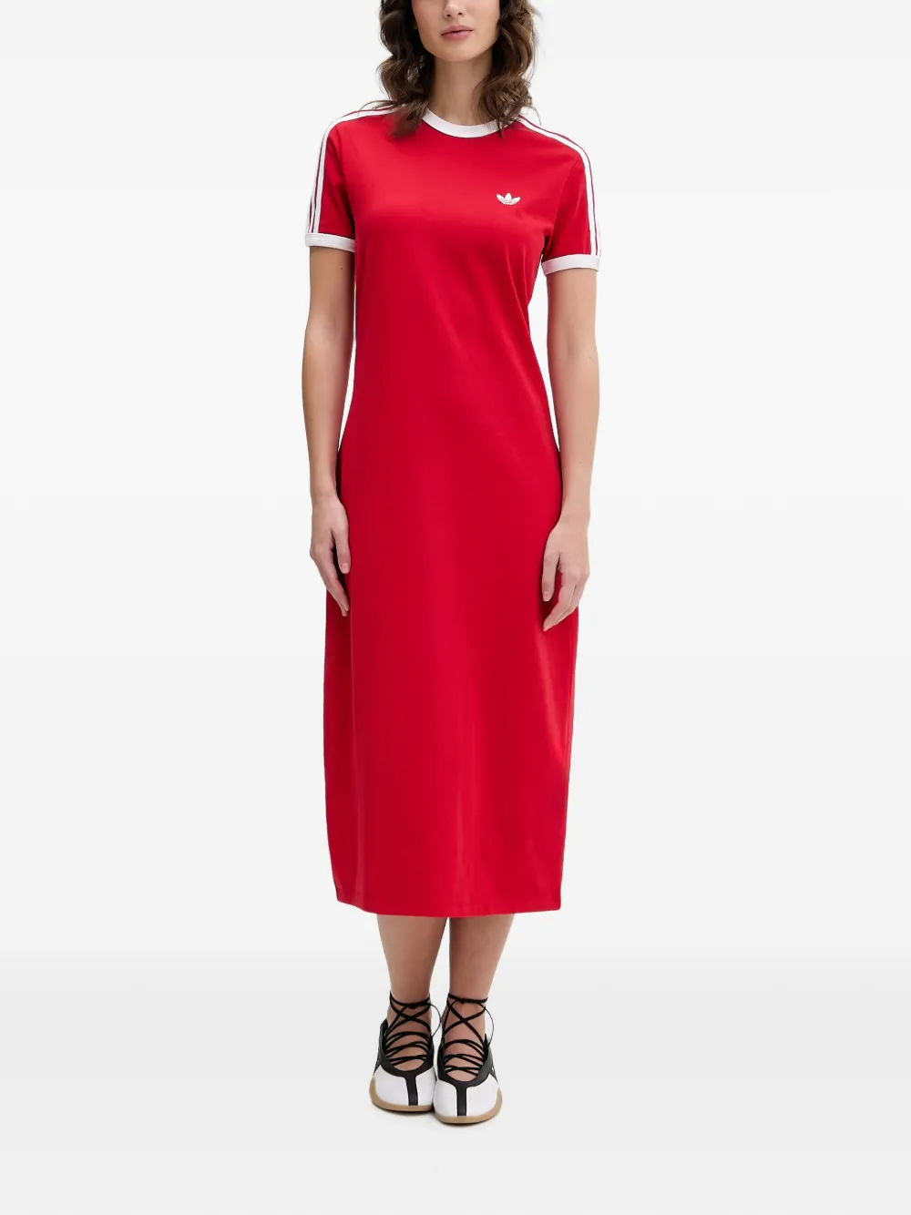 adidas Midikleid mit drei Streifen - Rot