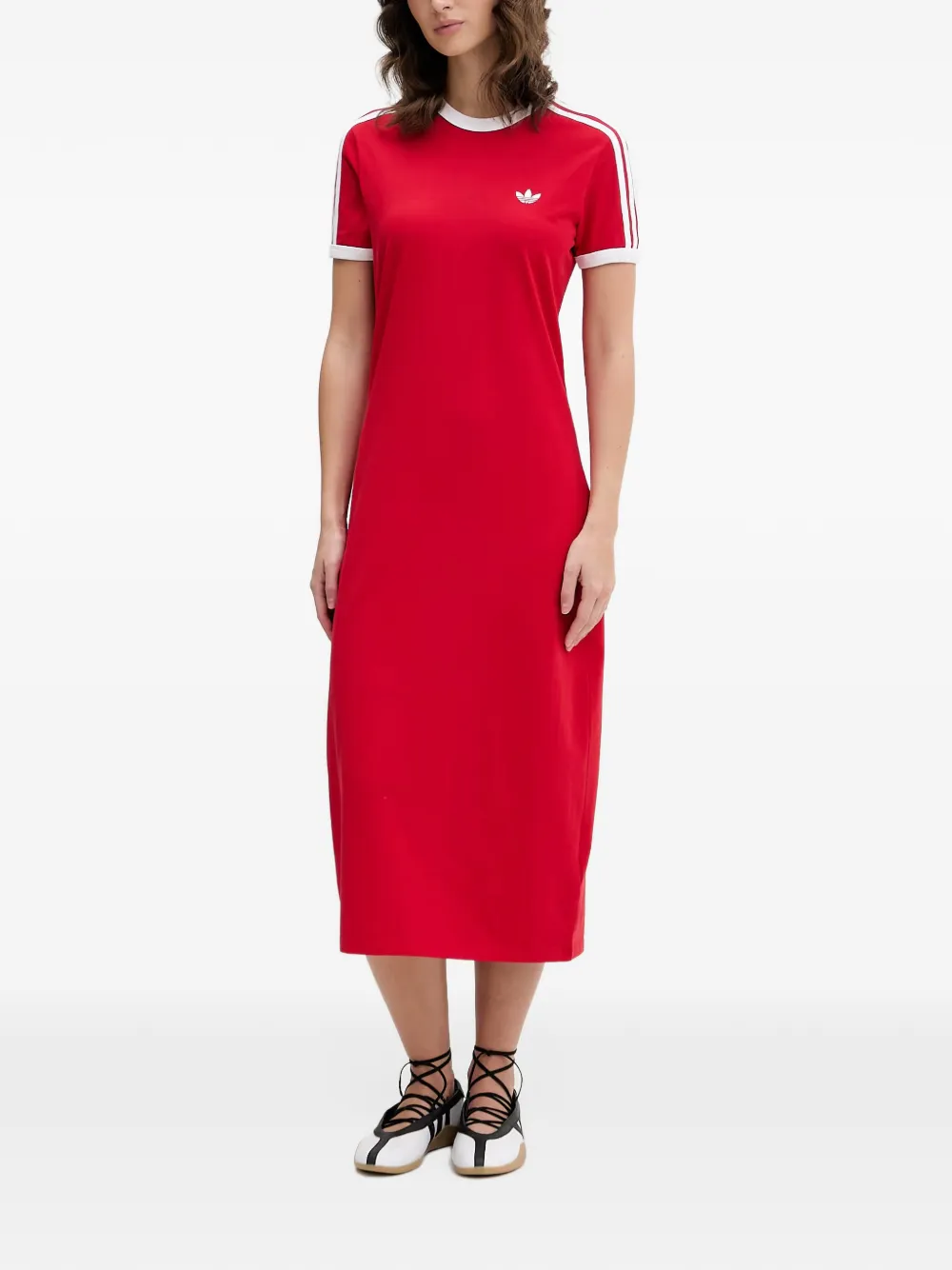 adidas 3 Stripes midi-jurk Rood